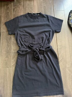 Vince Black Tie-Waist Mini T-Shirt Dress